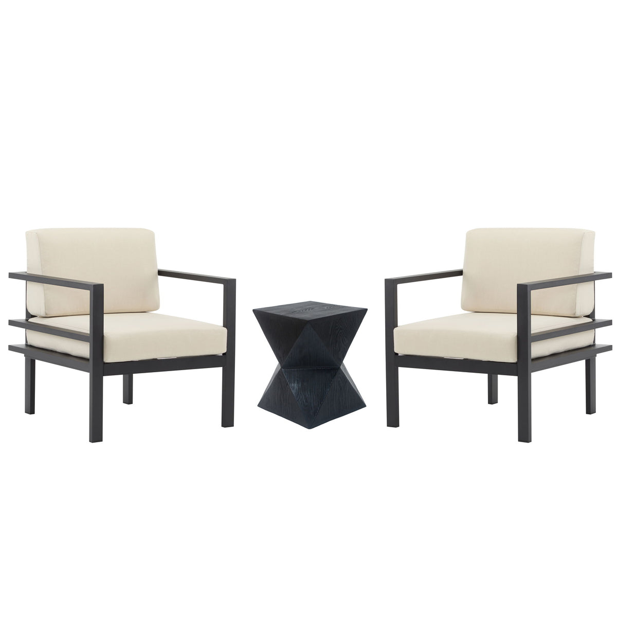 Modern 3 Piece Outdoor Patio Seating Set With Aluminum Frame And Weather Resistant Cushions - Beige / Gray
