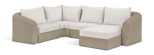 Seacrest - 123.25" Olefin Water Resistant And Wicker 5 Piece Outdoor Patio Modular Sectional