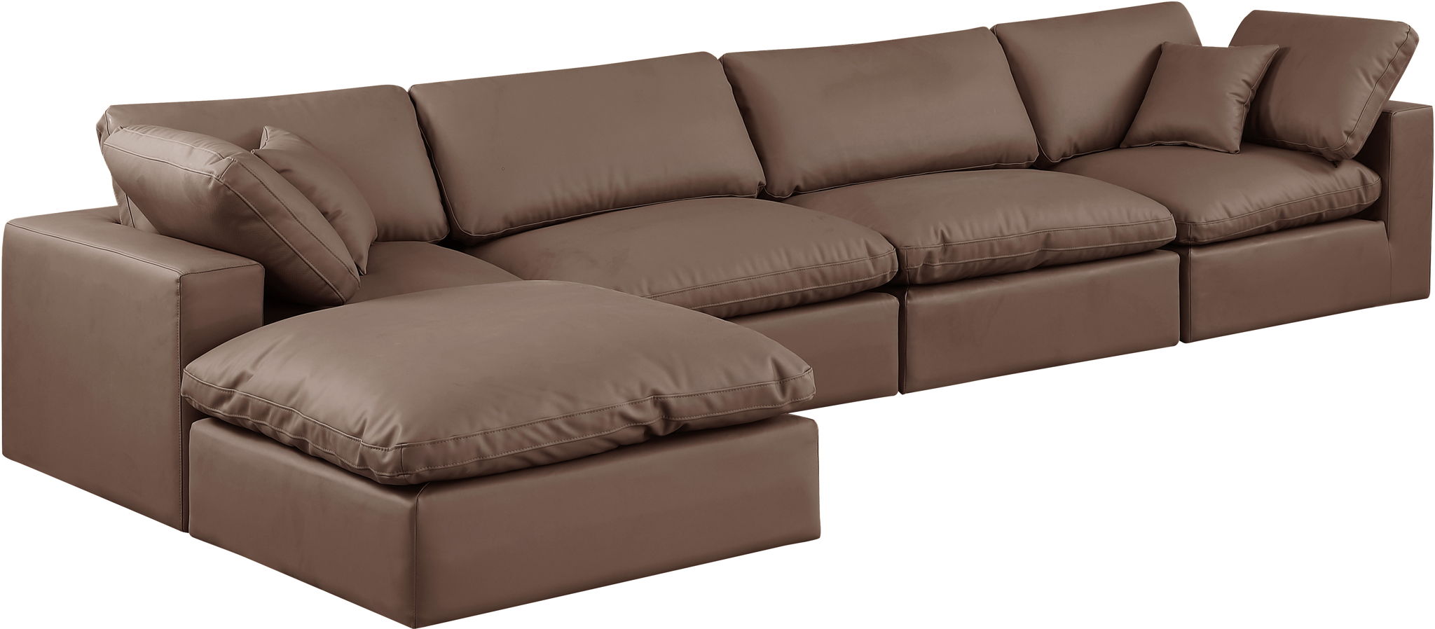 Comfy - 5 Piece Faux Leather Modular Sectional With Chaise