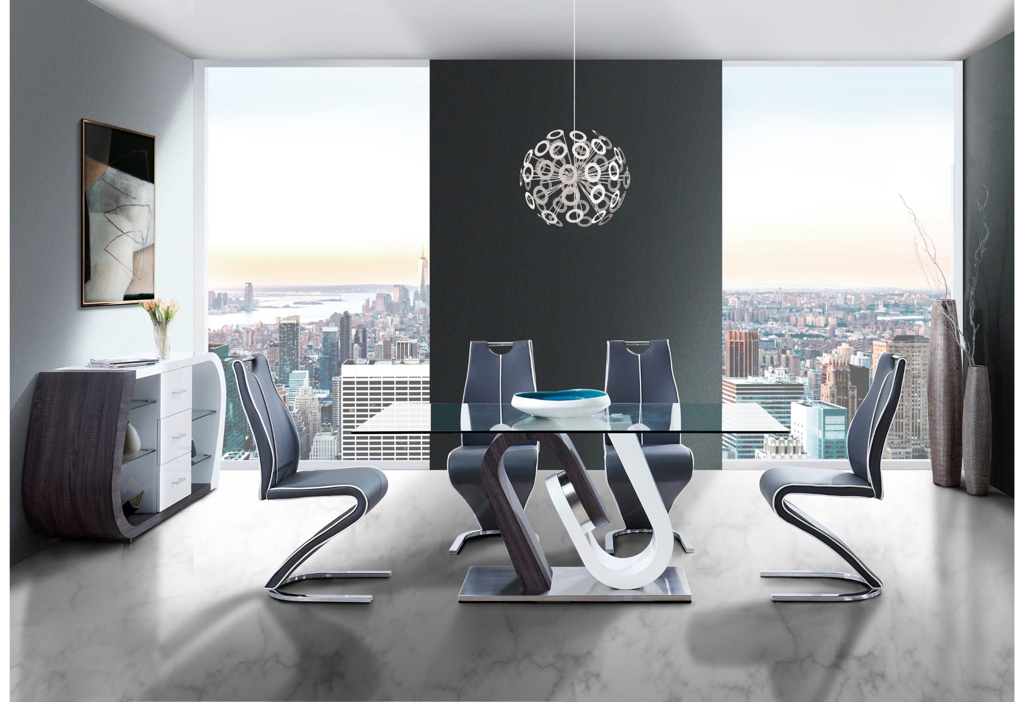 D4127 - 9 Piece Dining Room Set (Dining Table And 8 Dinning Chairs) - Silver