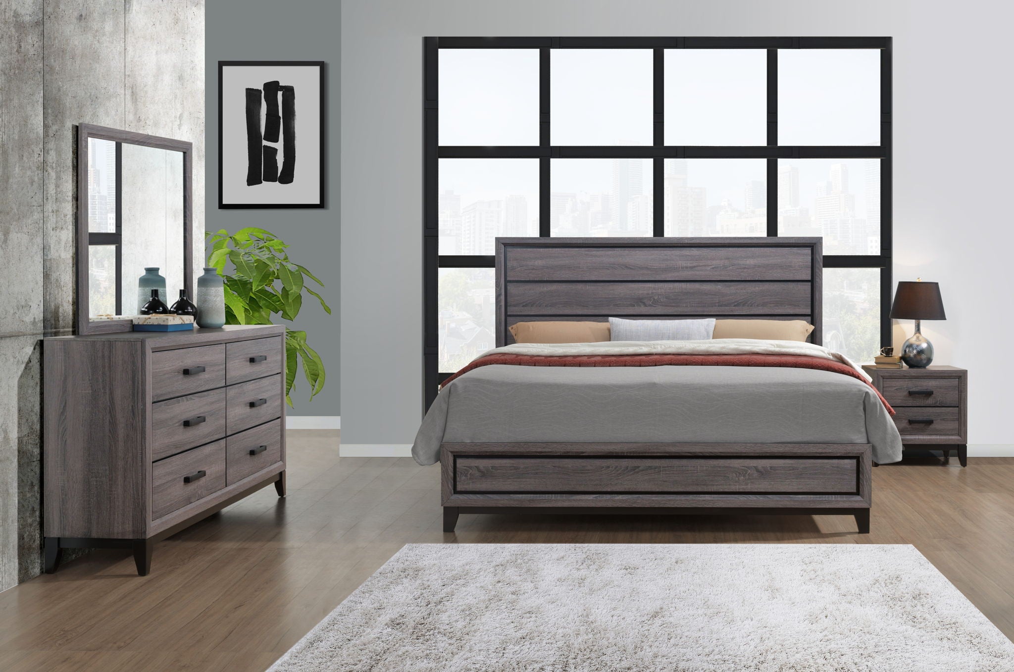 Kate - 4 Piece Full Bedroom Set (Bed, Dresser, Mirror, Nightstand) - Foil Gray