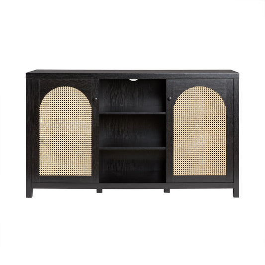 Transitional 2 Door Sideboard With Arched Rattan Panels