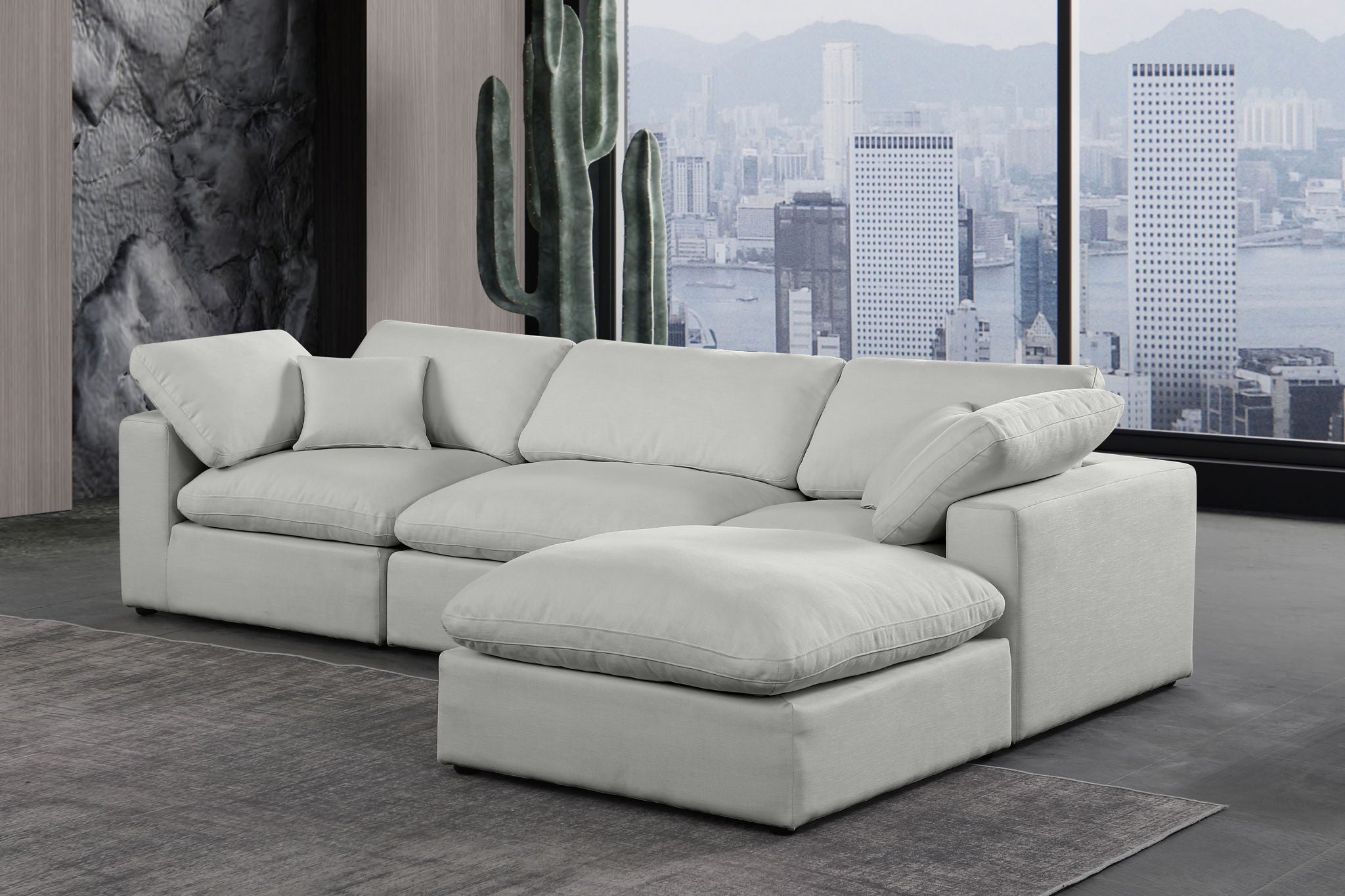 Comfy - 4 Piece Linen Fabric Modular Sectional With Chaise
