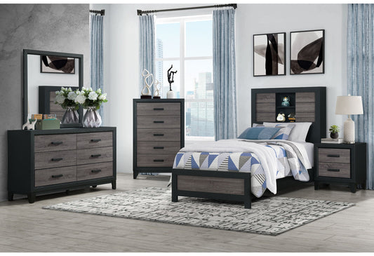 Lisbon - 4 Piece Twin Bedroom Set (Bookcase Twin Bed, Dresser, Mirror And Nightstand) - Black / Gray