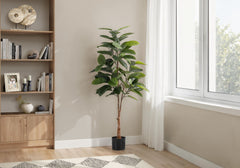 52" Tall, Artificial Plant, Rubber Tree, Indoor, Faux, Fake, Floor, Greenery, Potted, Real Touch, Decorative - Green / Black