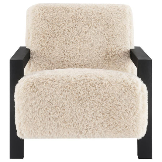 Fitzroy - Faux Fur Upholstered Chair Solid Wood Arms - Latte