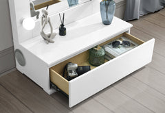 Ella - Narrow Tall Mirror With Drawer And Speakers - White