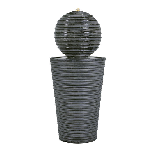 31.5" Tall Striped Column Fountain With LED Light Design For Outdoor Spaces - Gray