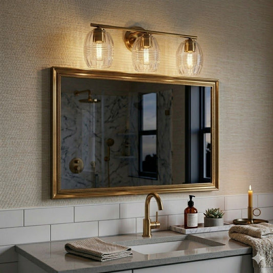 Luster - 3 Lights Vanity With Clear For Bathrooms Above Mirror Wall Lamp Satin - Clear / Gold