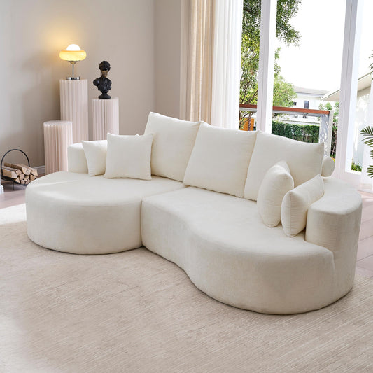 2 Piece Fabric Cloud Curved Sectional Sofa With Chaise For Living Room Bedroom Apartment - Snow White