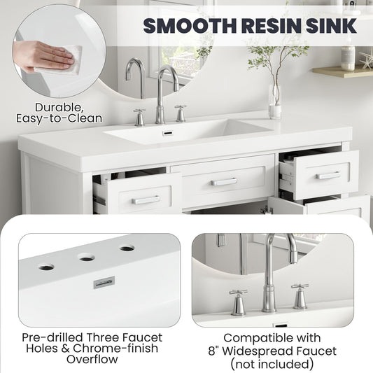 Vanity Top With 3 Faucet Holes, Rectangular Basin For Bathroom - White