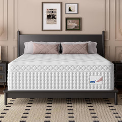 12" King Hybrid Mattress, Memory Foam & Pocket Spring Bed, Medium Firm Comfort, Spine Support, Quiet & Breathable - White