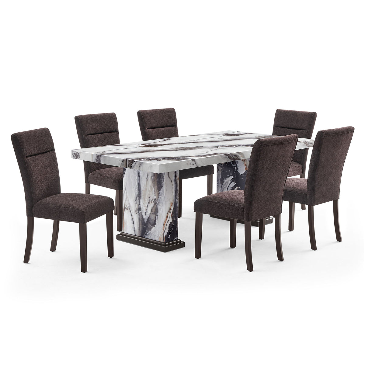 D8212 - 7 Piece Dining Room Set (Dining Table With 6 Dining Chairs) - Dark Brown