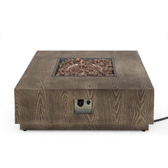 Wellington Square Iron Fire Pit With Wood Pattern Design And 50,000 Btu Output