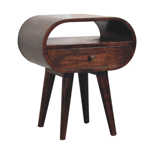 Wooden Circular Bedside Table With Open Slot - Walnut