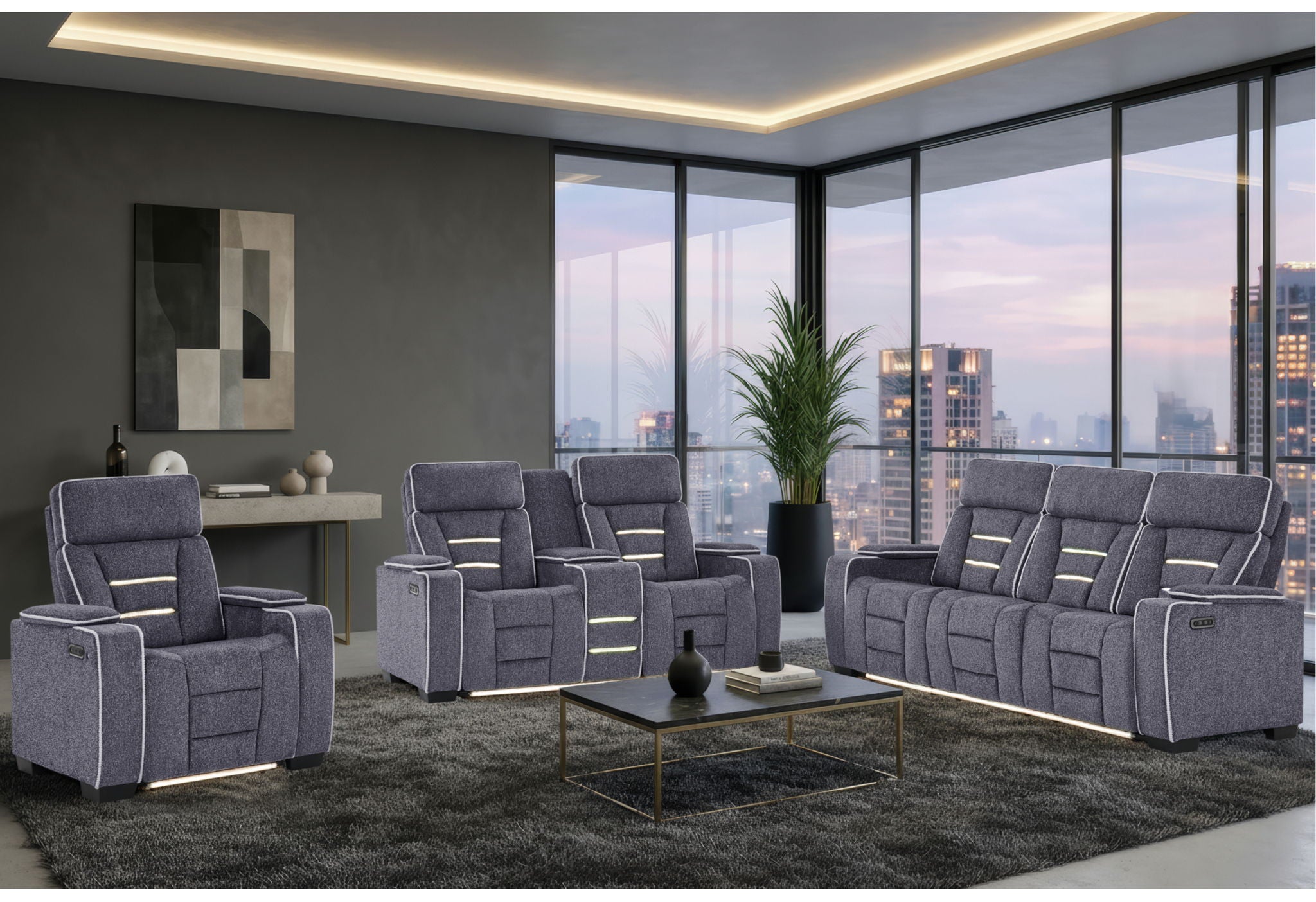U1895 - P2 Reclining Sofa / Console Reclining Loveseat / Recliner - Dark Gray