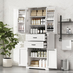 Storage Cabinet With Adjustable Shelves, 2 Drawers, Doors