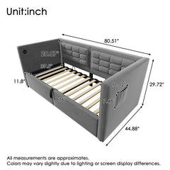 Upholstered Hydraulic Storage Daybed With USB & Type C Charging