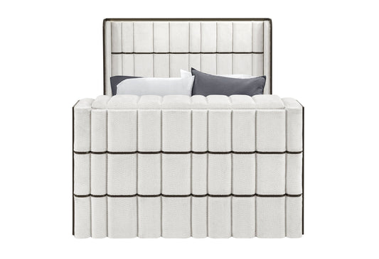 Isabella - Queen Upholstered Bed With LED, TV Lift, Bluetooth Speaker And Firpeplace Crystal - Black / White