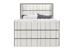 Isabella - Queen Upholstered Bed With LED, TV Lift, Bluetooth Speaker And Firpeplace Crystal - Black / White