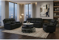 T42 - 4 Piece Living Room Set (Coffee Table With 3 Stools) - Black / Dark Grey