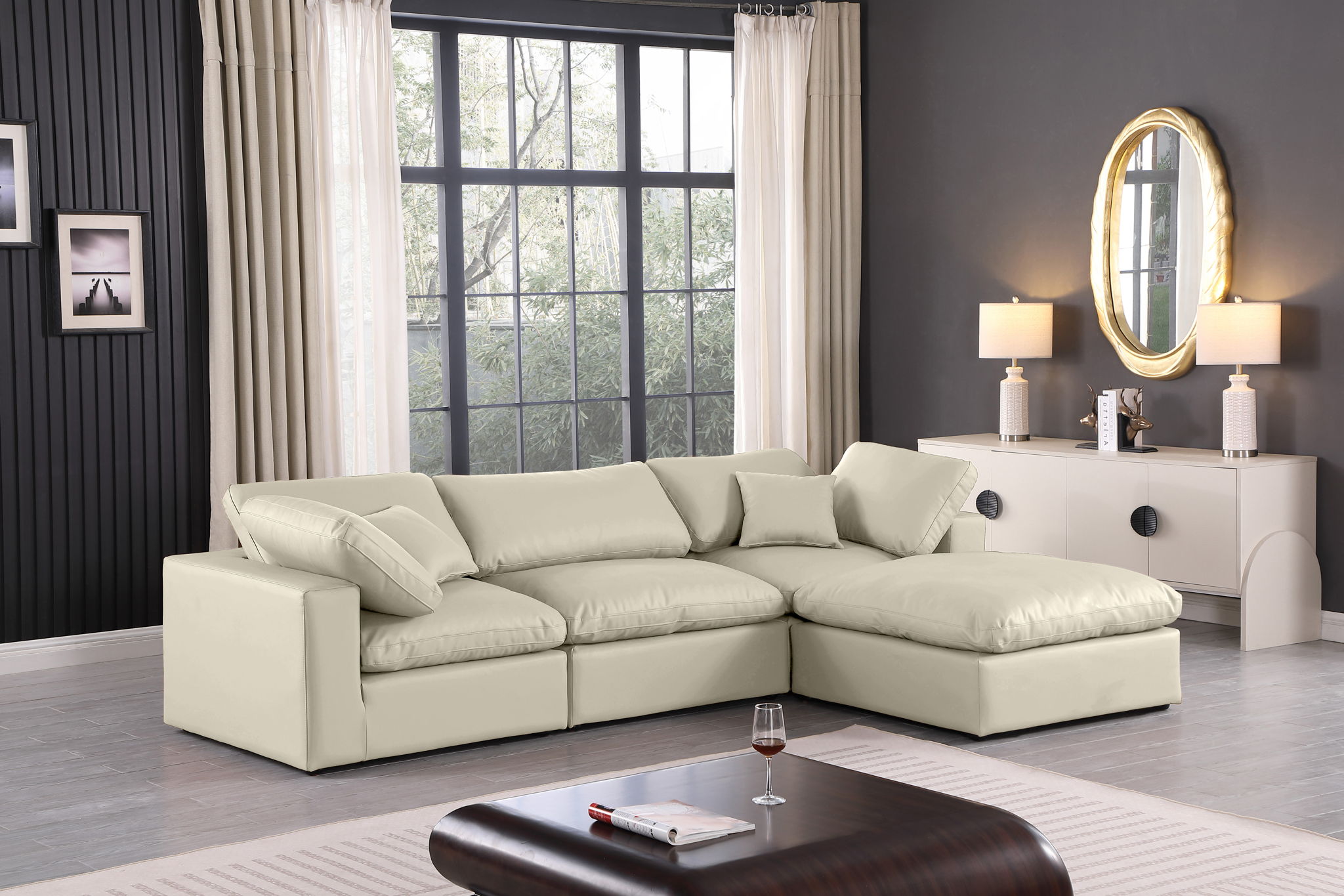 Comfy - 4 Piece Faux Leather Modular Sectional With Chaise