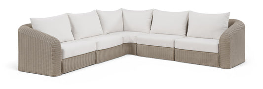Seacrest - 123.25" Olefin Water Resistant Fabric And Wicker 5 Piece Outdoor Patio Modular Sectional