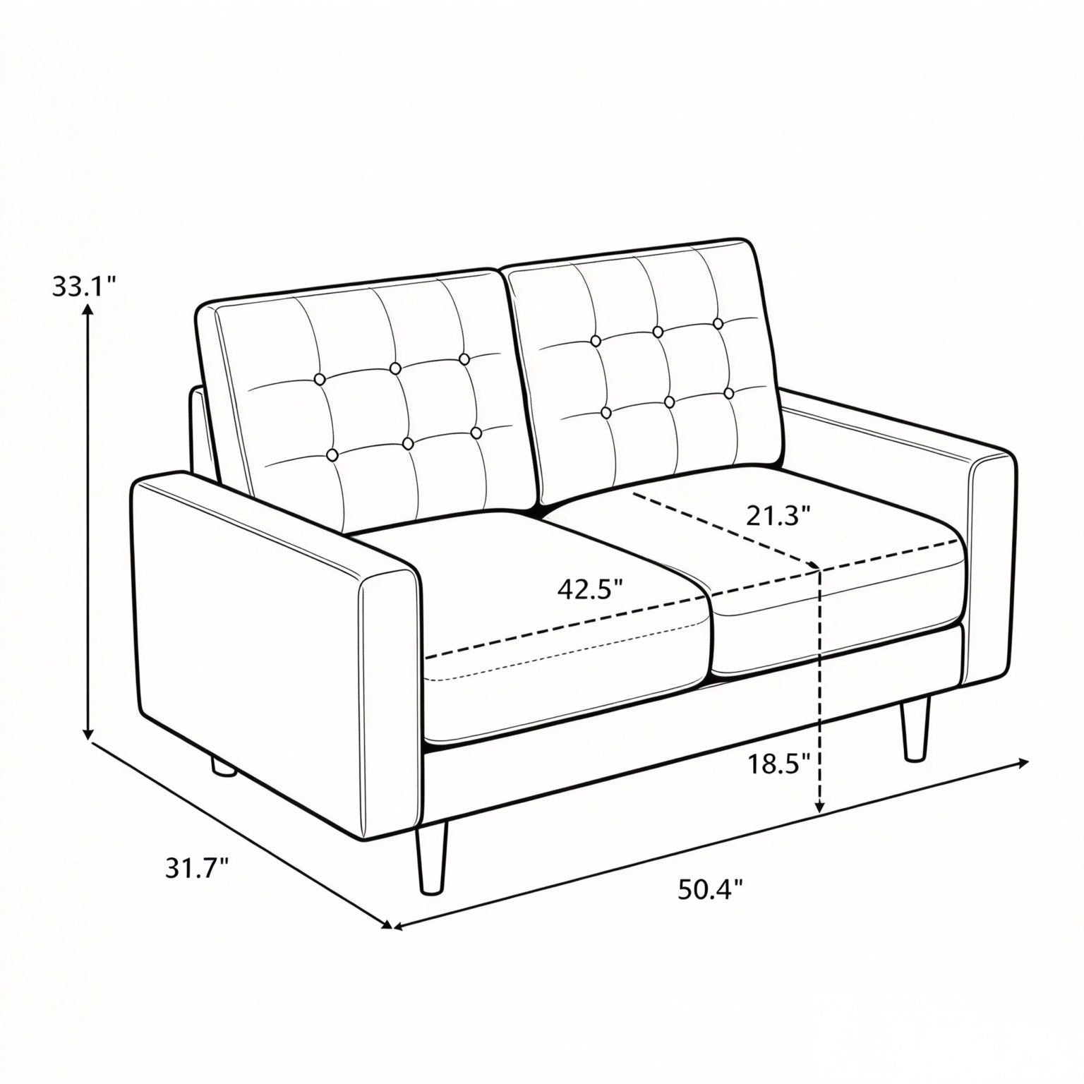 Loveseat Sofa, Tufted Back Upholstered 2 Seat Couch