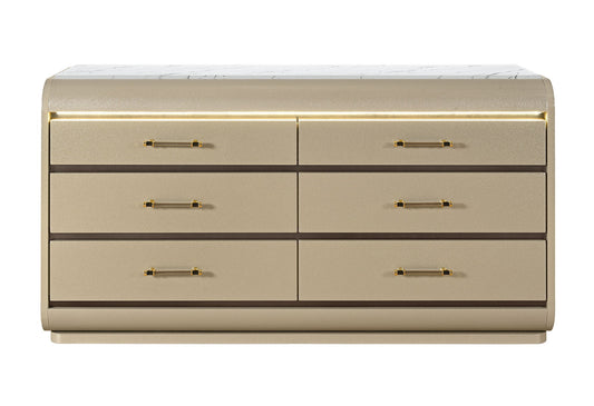 Genesis - 5 Piece Queen Bedroom Set (Bed, Dresser & Mirror, Nightstand, Chest) - Gold