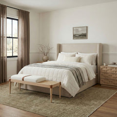 Nara - Linen Textured Fabric Upholstered Bench - Painted Natural