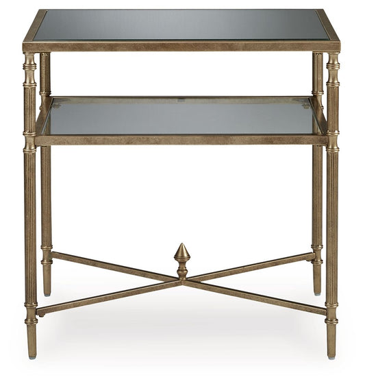 Cloverty - Rectangular End Table - Aged Gold Finish