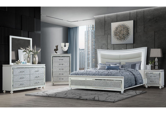 Collete - 4 Piece King Bedroom Set (Bed, Dresser, Mirror, Nightstand) - White