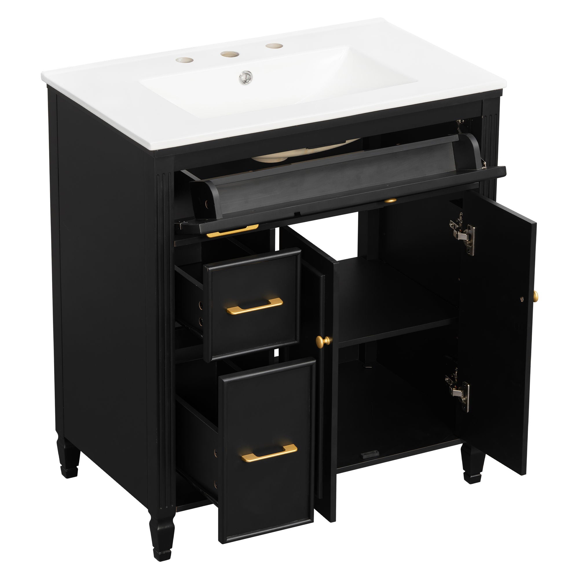 Freestanding Bathroom Vanity With Sink, Soft Close Door, Tip Out Drawer