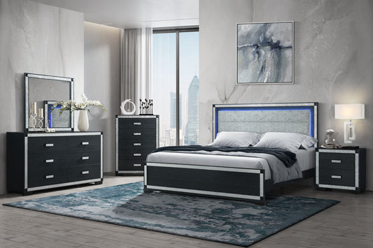 Soleil - 5 Piece Queen Bedroom Set With Cooler And Speaker - Charcoal