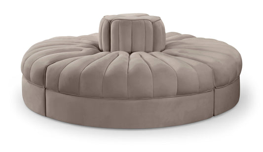 Rummi - Round Velvet Performance Fabric Upholstered 4 Piece Modular Sofa