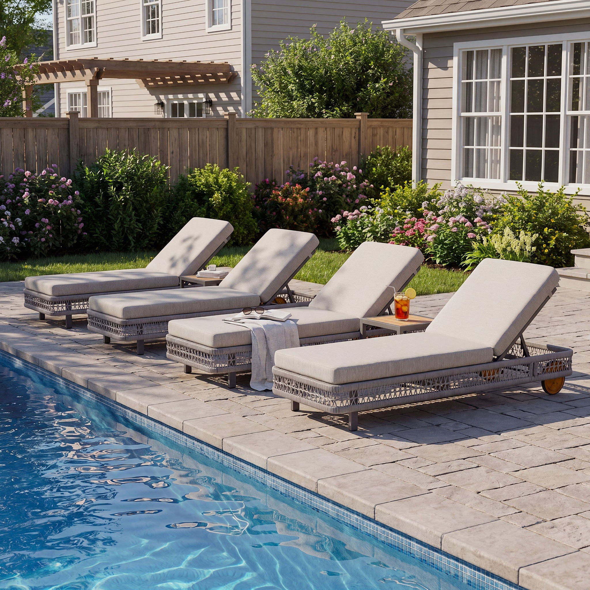 Outdoor Chaise Lounge & Wheels, 5 Position Adjustable Backrest