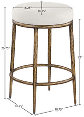 Ferro - Linen Textured Performance Fabric Upholstered Backless Counter Stool - Cream / Brushed Gold