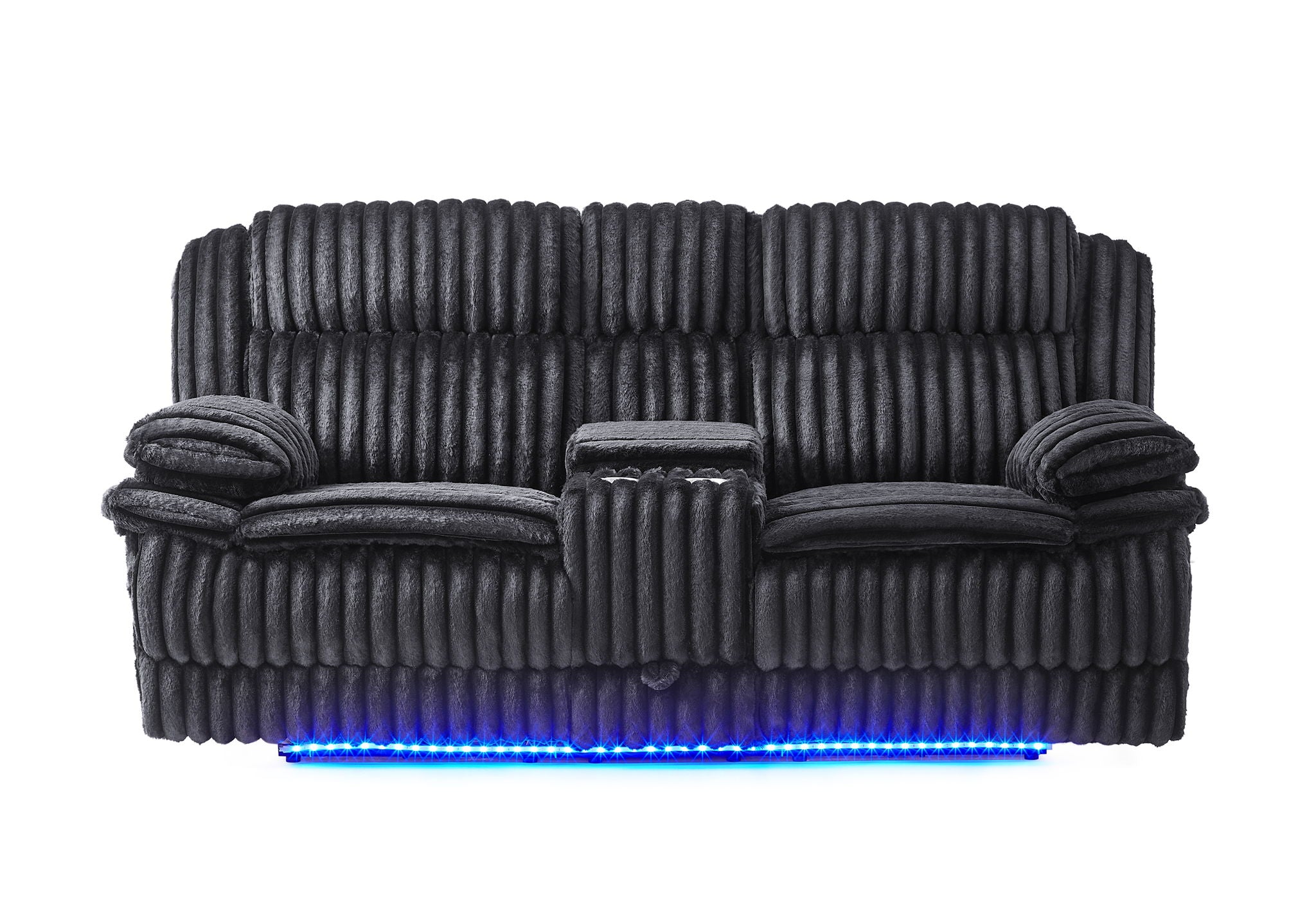 U8686 - Power Reclining Sofa With LED & Power Console Reclining Loveseat With LED & Power Recliner - Black