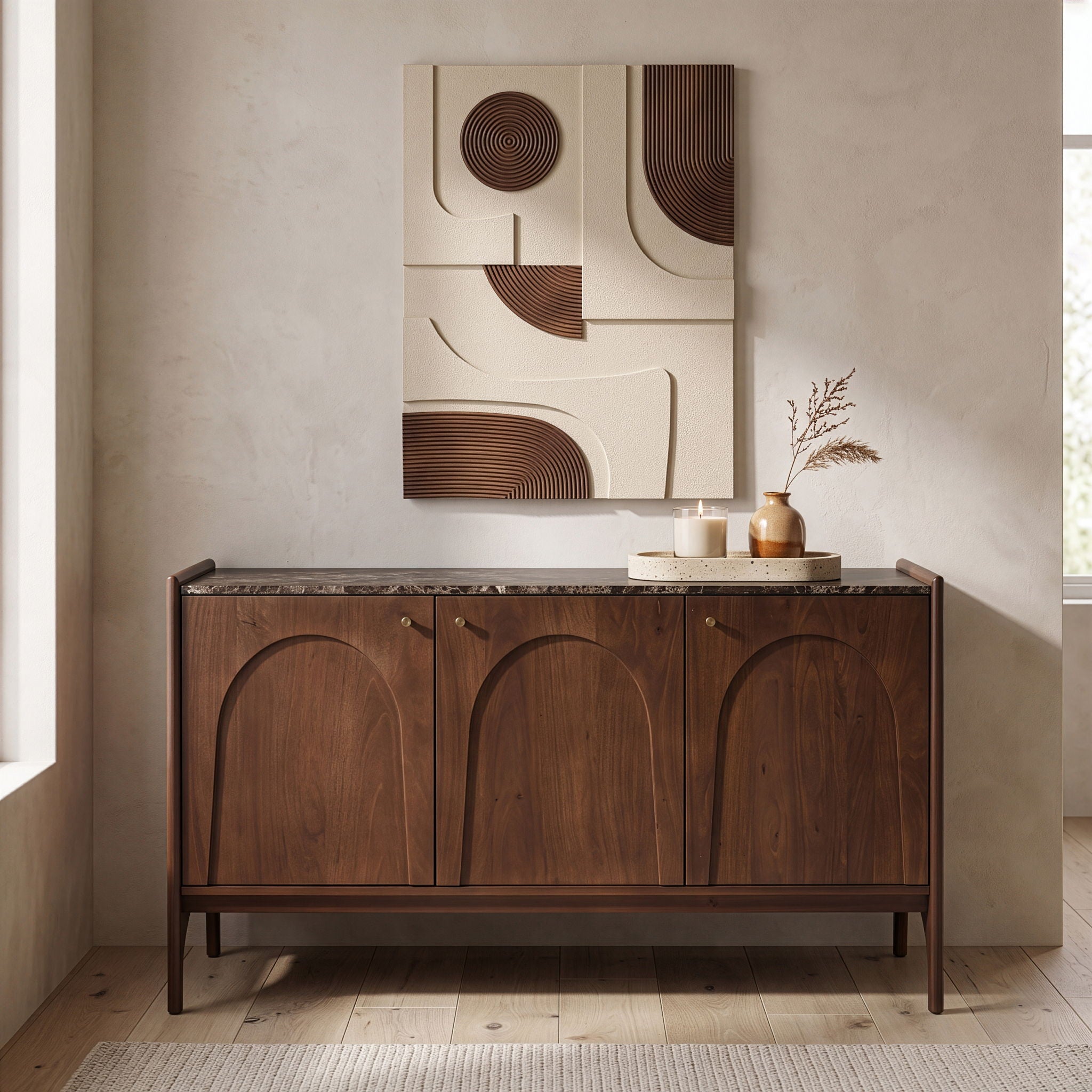 Veya - 57" Genuine Marble And Mango Wood Sideboard / Buffet