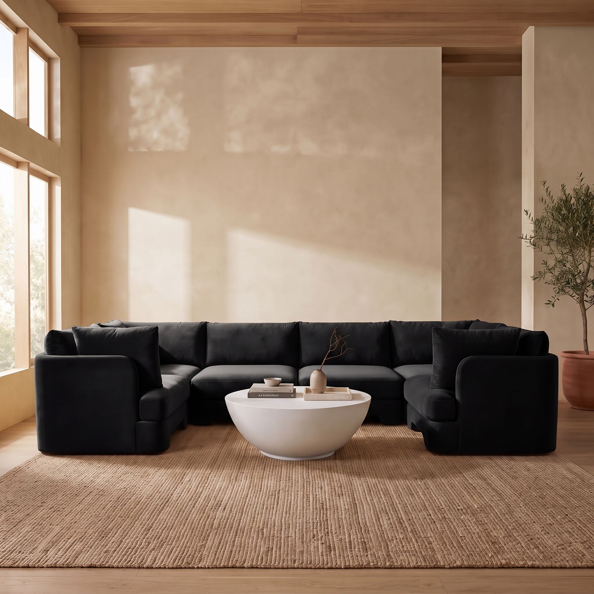 Hammond - Velvet Performance Fabric Upholstered 6 Piece U-Shaped Sectional