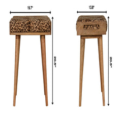 Leopard Velvet Tray Style Footstool - Brown Oak