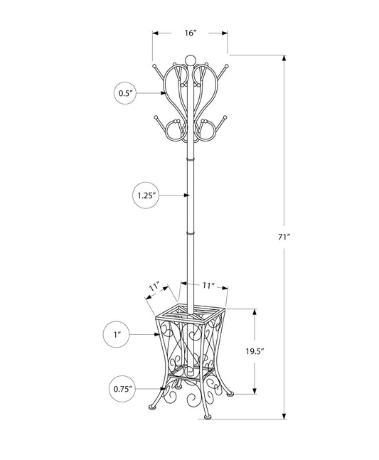 Coat Rack, Hall Tree, Free Standing, 8 Hooks, Entryway, Umbrella Holder, Transitional - Black