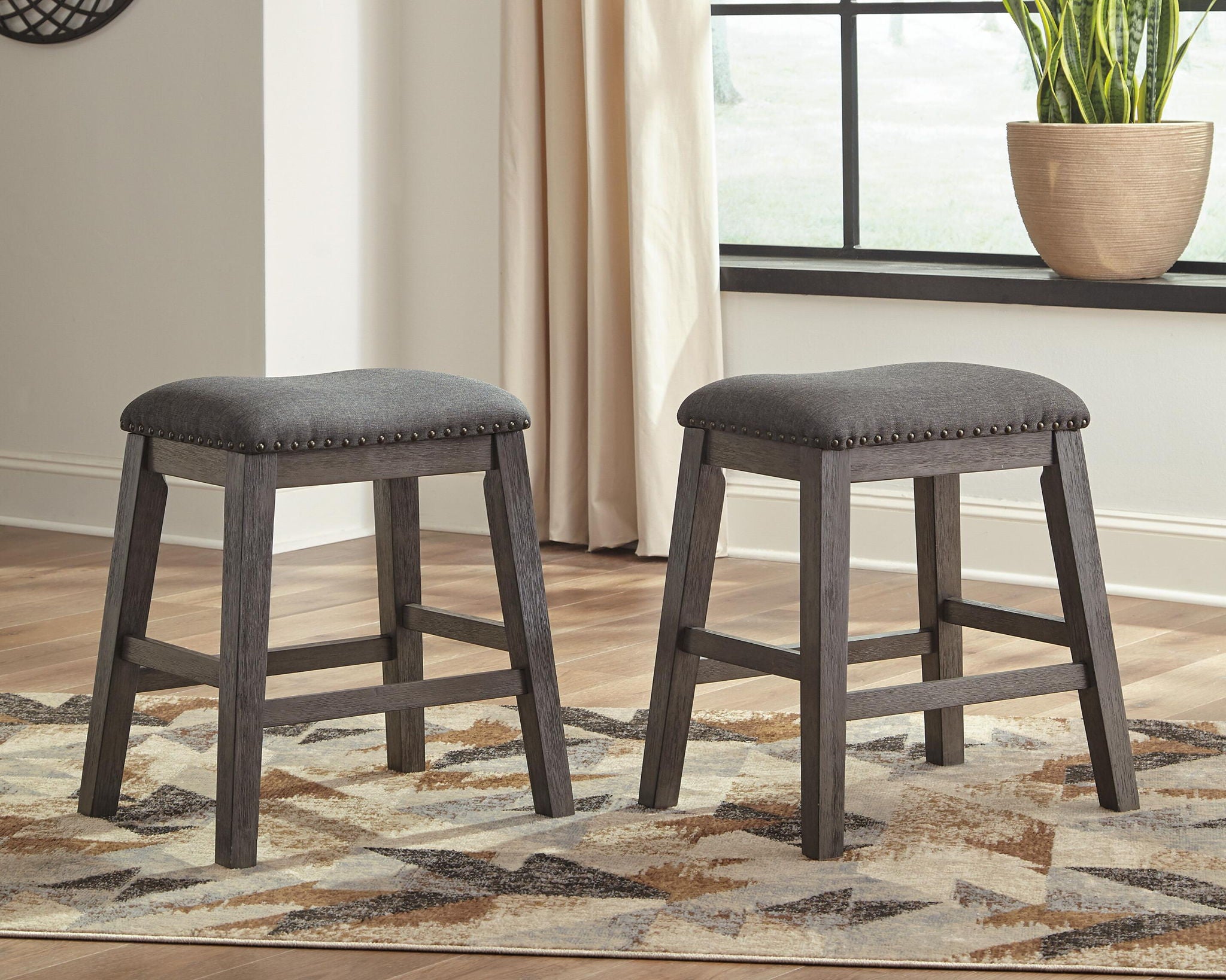 Caitbrook - Upholstered Stool (Set of 2) - Gray