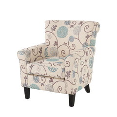 Upholstered Chair With Floral Pattern Design And Solid Wood Legs - Multi Color