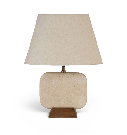 Solis - 14" Genuine Marble And Mango Wood Base With Linen Textured Fabric Shade Table Lamp