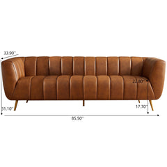 Ava - Genuine Italian Leather Channel Tufted Sofa - Gold / Tan