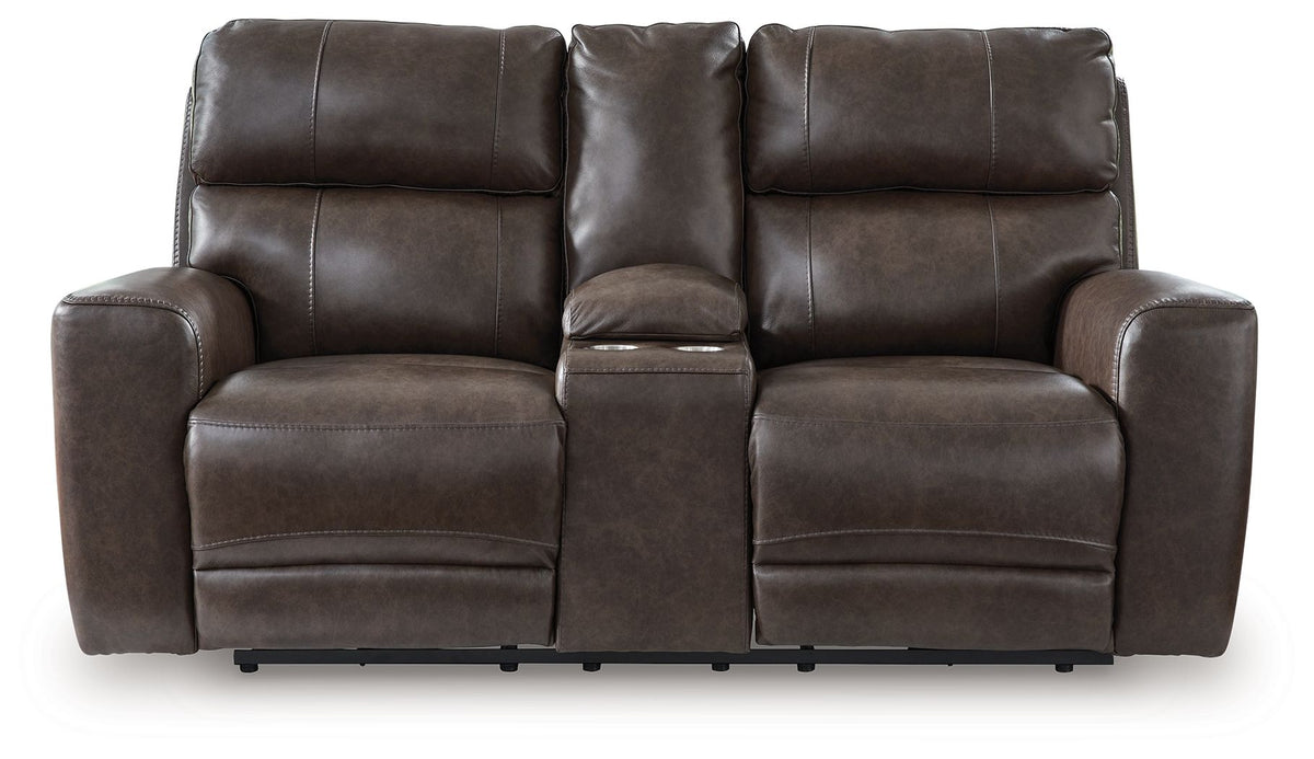 Crossplex - Smoke - Power Reclining Loveseat / Console / Adjustable Headrest