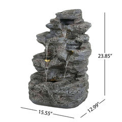 Concrete Rock Waterfall Fountain With LED Lights, Outdoor Garden Decor