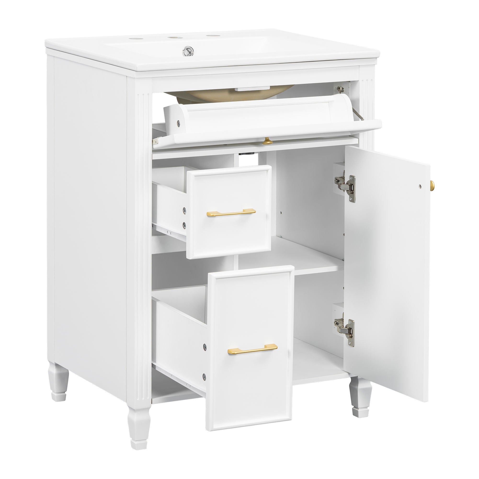 Freestanding Bathroom Vanity With Sink, Soft Close Door, Tip Out Drawer