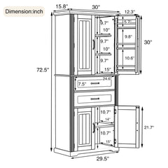 Storage Cabinet With Adjustable Shelves, 2 Drawers, Doors
